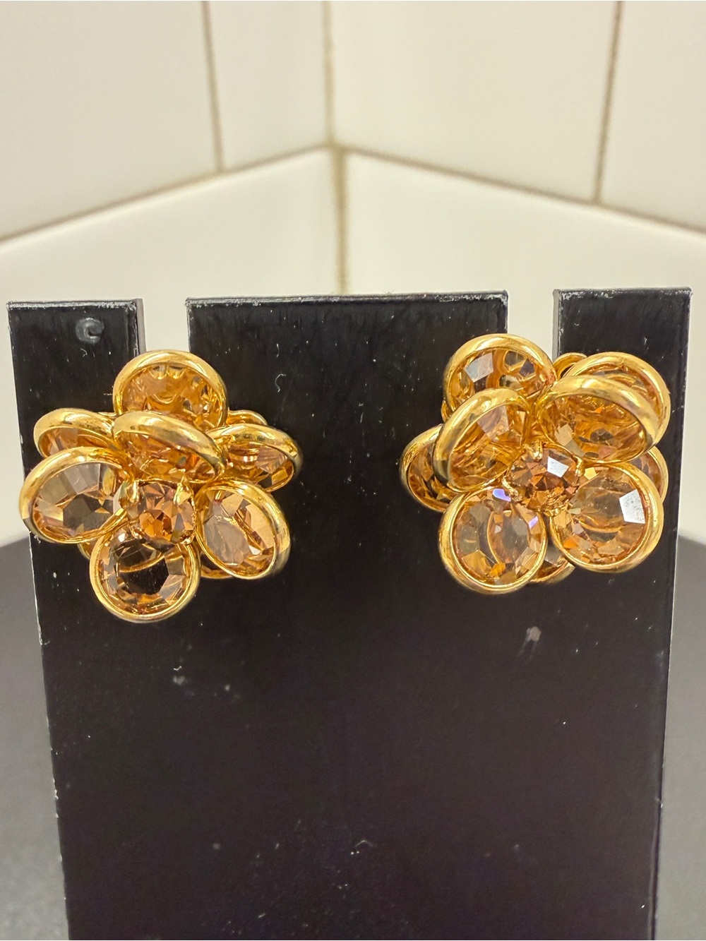 Gold-Tone Amber Crystal Floral Clip-On Earrings - Women's Jewelry